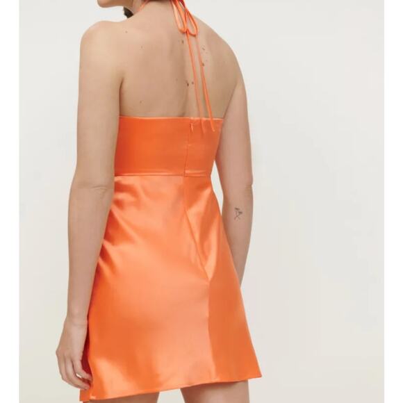 Reformation Sorrentine Halter Mini Dress Cutout Tangerine 100% Silk Sz 0 RARE - Picture 11 of 12